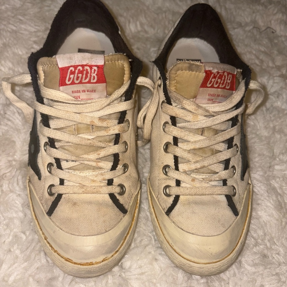 Golden Goose Cream and Black Super-Star Sneakers
